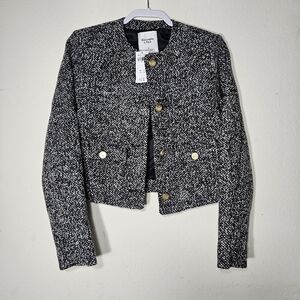 Abercrombie Fitch Coat Womens S Harringbone Wool Blend Collarless Boucle Jacket